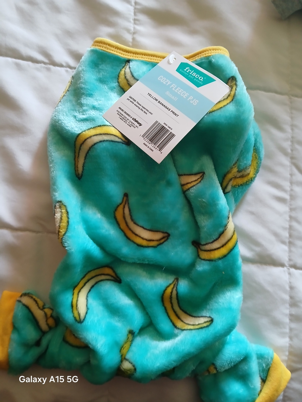 Frisco Cozy Fleece Banana Print Dog PJs - Teal & Yellow